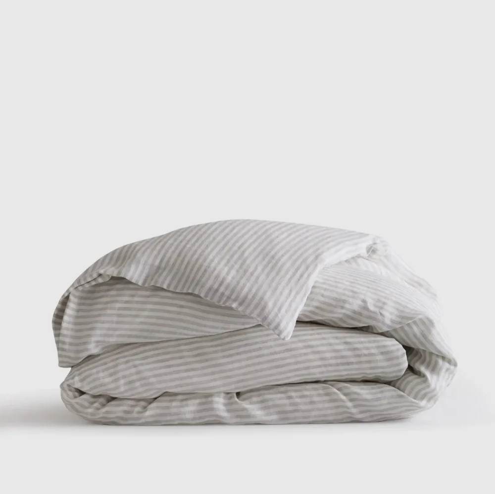 NWT- Quince European Linen Striped Mist Duvet Cover! Sz. Full/ Queen ! (783)